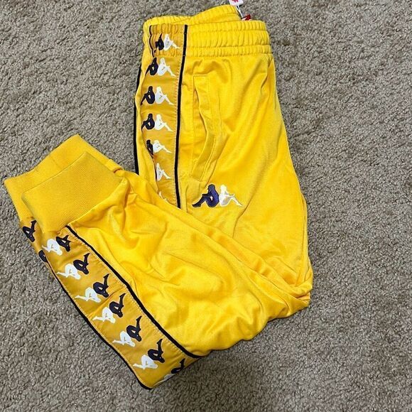 Kappa 6 Youth Sneek Man Track Stripe Logo Joggers Sweatpants Yellow Streetwear - Picture 6 of 13